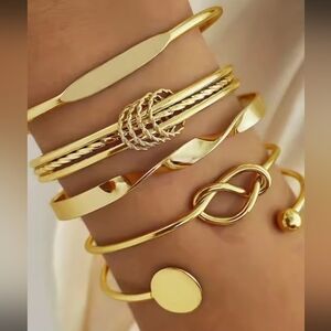 Gold Bracelets 5pc Layered Bangle Women's Jewelry‎ New f99